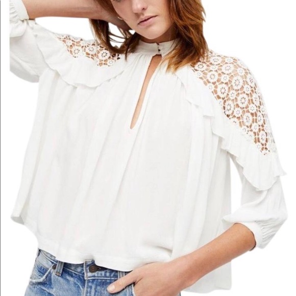 NWT FREE PEOPLE CROCHET BLOUSE WHITE - Picture 2 of 6